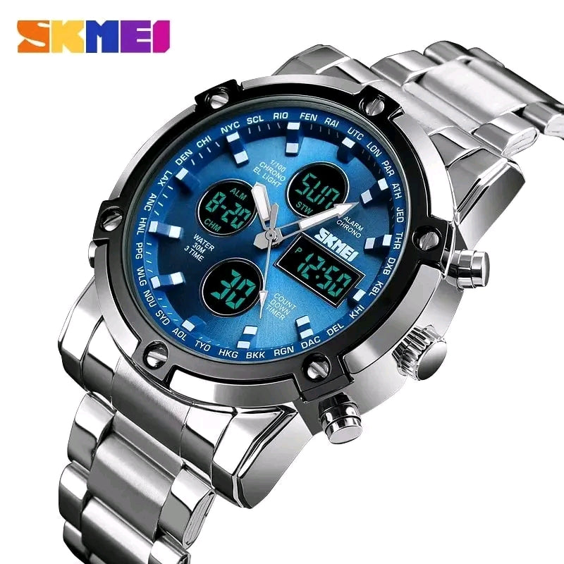 SKMEI 1389 Luxury Waterproof Dual Display Watch – Stylish, Strong & Smart for Men