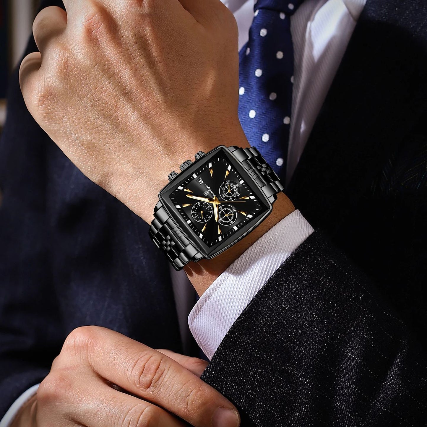 Luxury Black Square Chronograph Men's Watch