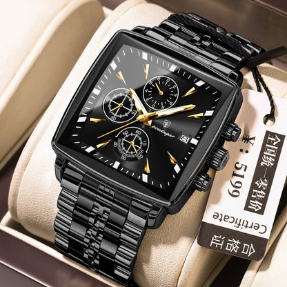 Luxury Black Square Chronograph Men's Watch