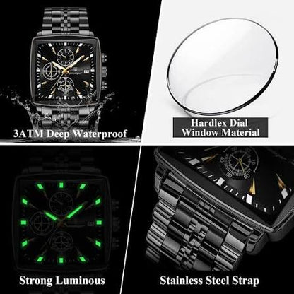 Luxury Black Square Chronograph Men's Watch