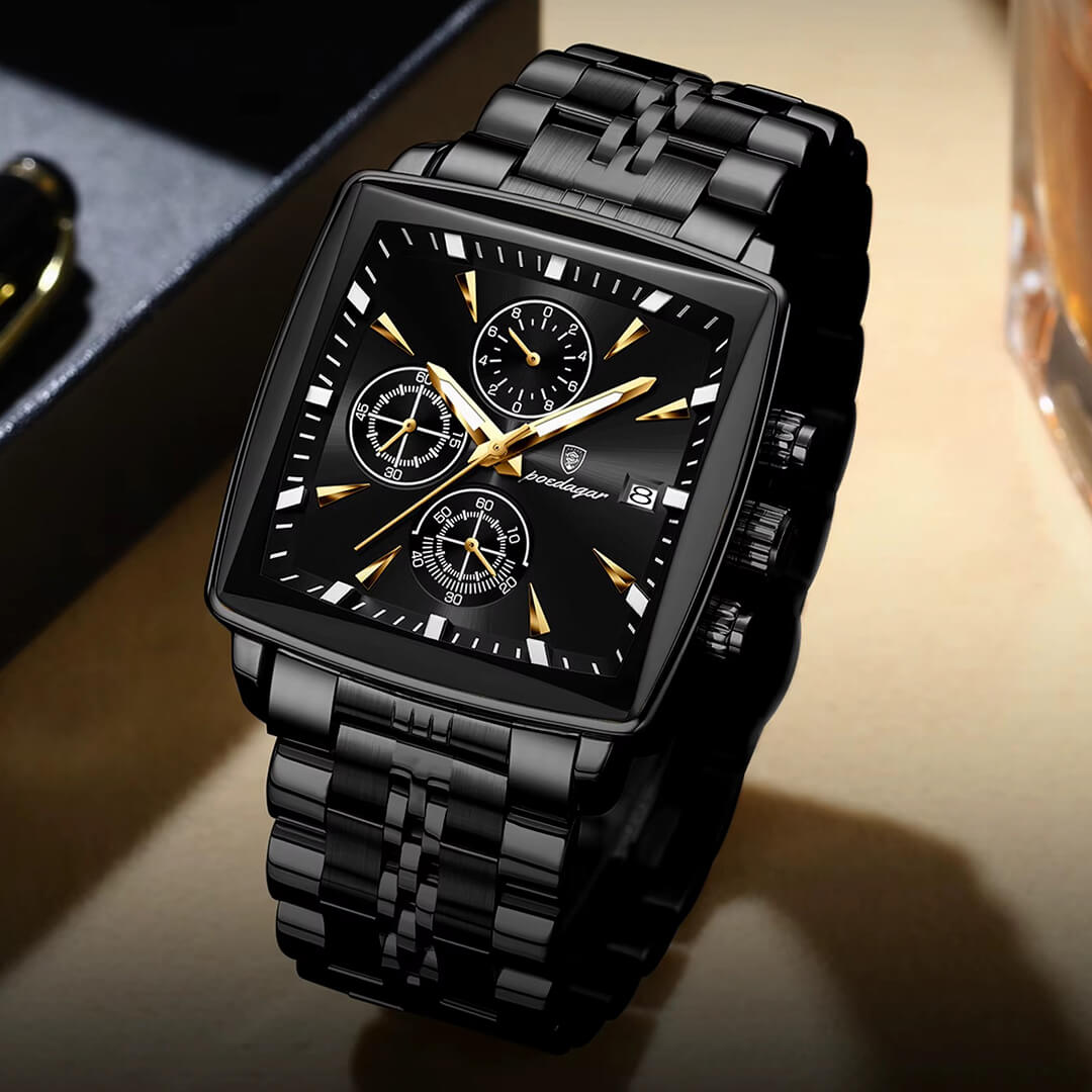 Luxury Black Square Chronograph Men's Watch