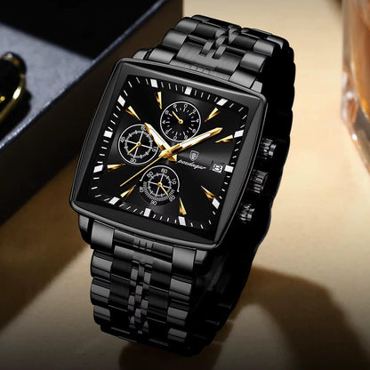 Luxury Black Square Chronograph Men's Watch