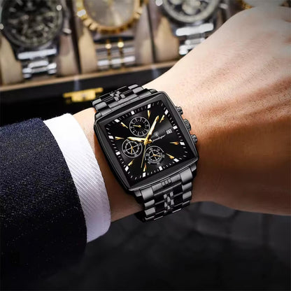 Luxury Black Square Chronograph Men's Watch