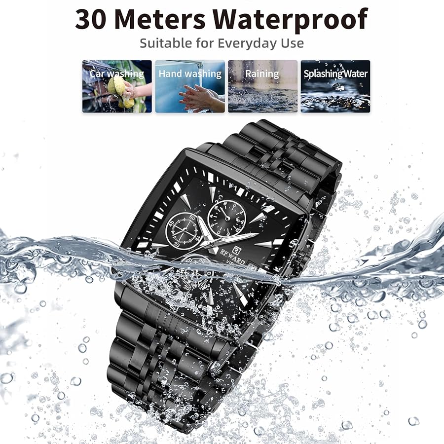 Luxury Black Square Chronograph Men's Watch