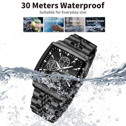 Luxury Black Square Chronograph Men's Watch