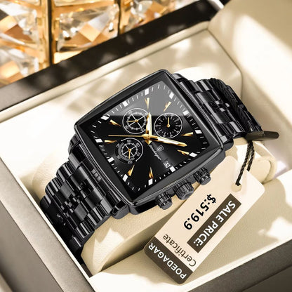 Luxury Black Square Chronograph Men's Watch