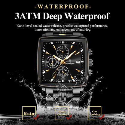 Luxury Black Square Chronograph Men's Watch